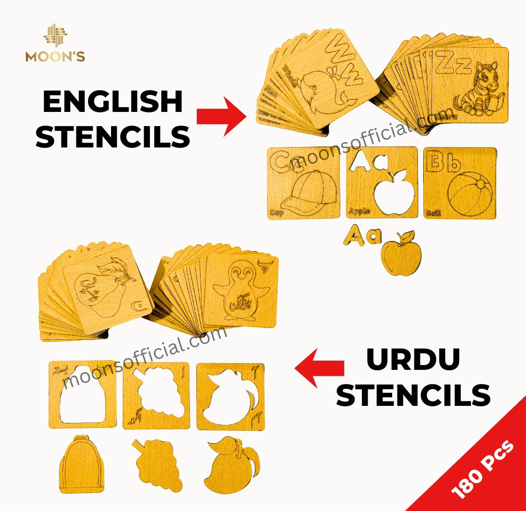 English & Urdu Learning stencils For Kids